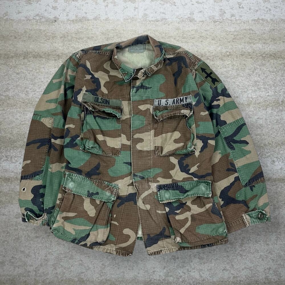 Vintage 90s Military Tactical Button Up Shirt Mens S Woodland Camo